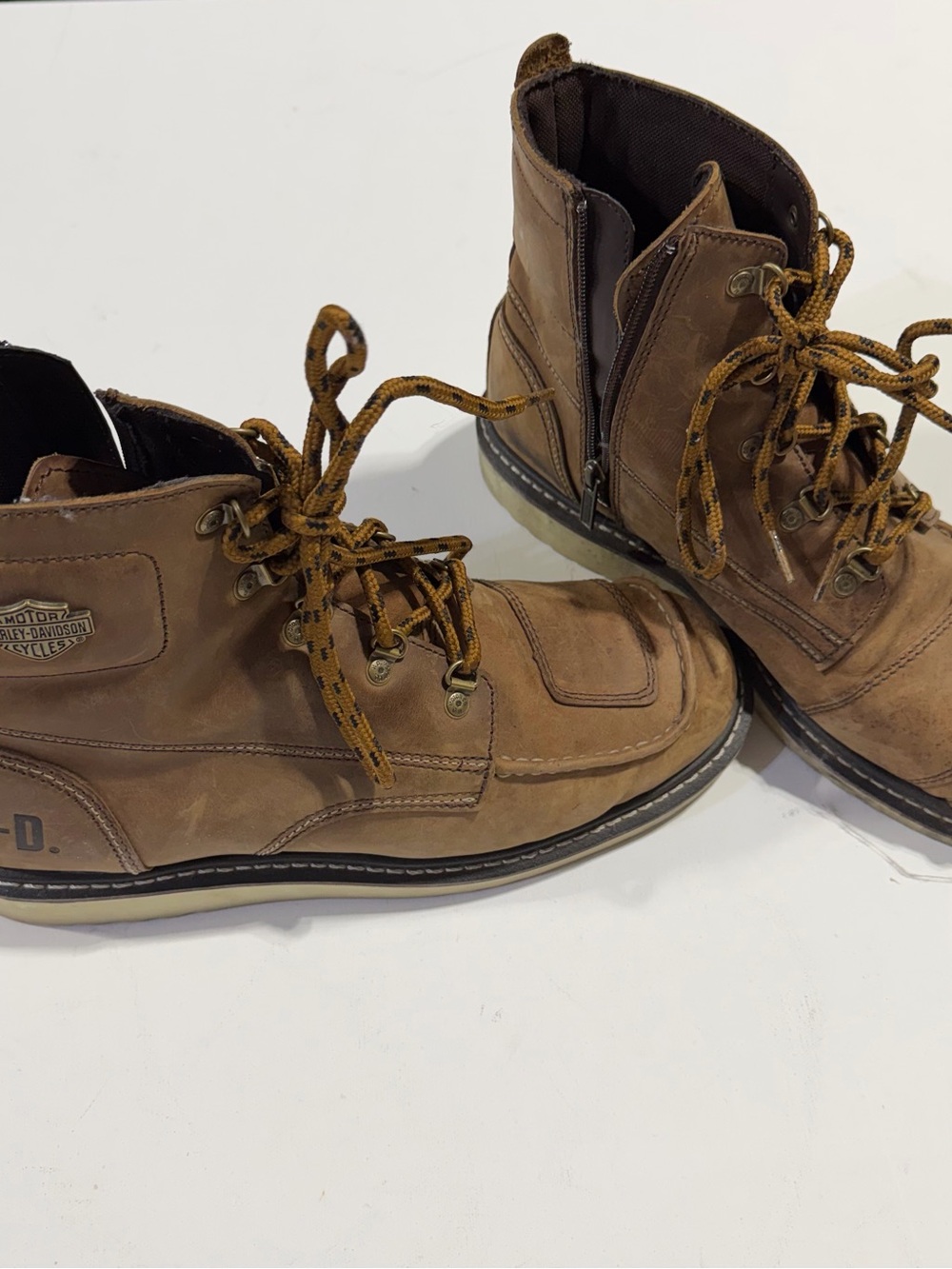 Harley-Davidson Men’s Tan/Brown Lace-Up Moto Boots with Side Zip